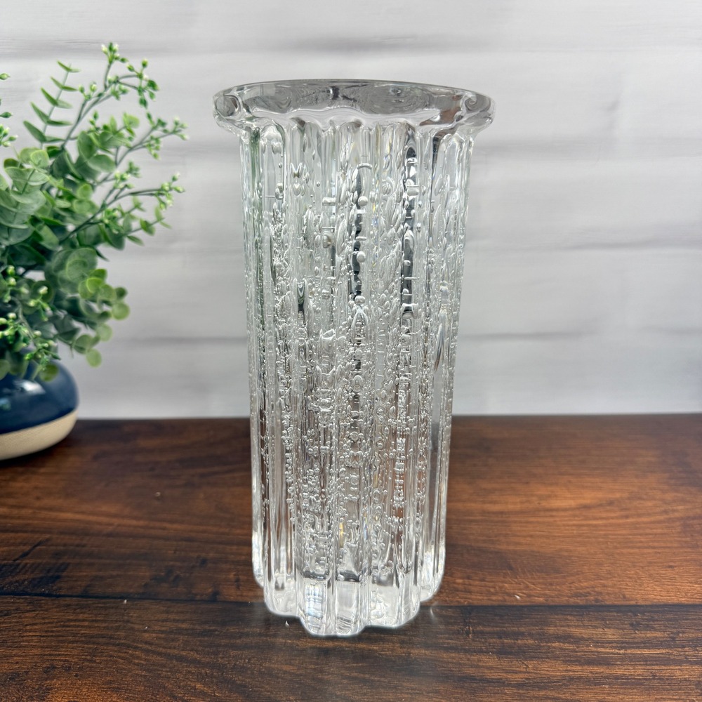 Hadeland Atlantic Vase Willy Johansson Clear Art Glass Norway Signed 8.5"